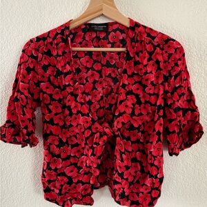 Zara Red and Black Floral Blouse